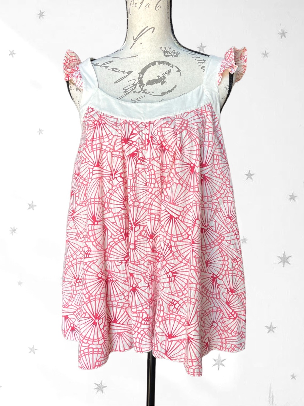 French Connection Sleeveless Pink Cream Shell Patterned Flutter Cotton Tank - 6